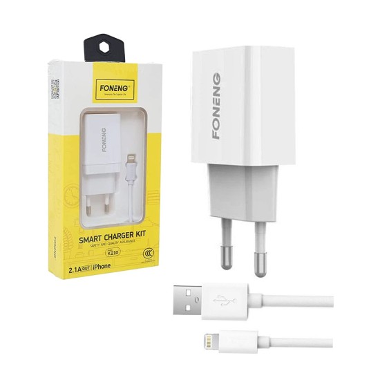 Foneng Charger K210 with iPhone Cable 2.1A White Foneng Charger K210 with iPhone Cable 2.1A White